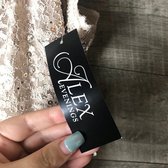 Alex evening gold sequin lace satin overlay gown - Picture 4 of 8